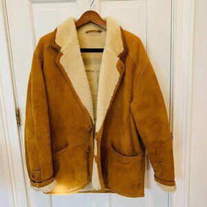 Vintage Remit Brown Suede Shearling Midi Coat Size L